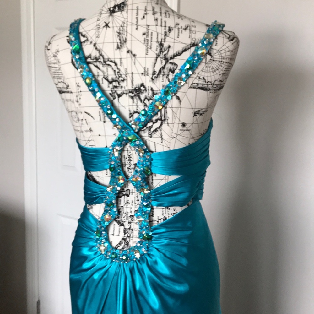 👹Coastal Coquette Colorful Vibrant Draped Satin Bead Formal Prom Evening gown XL - Picture 6 of 8